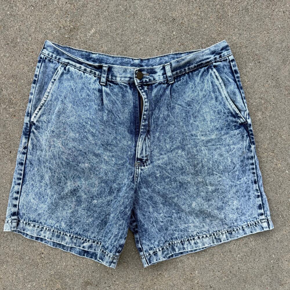 Vintage 80s Gitano Pleated Acid Wash Dad Jean Short Shorts Jorts Size 36